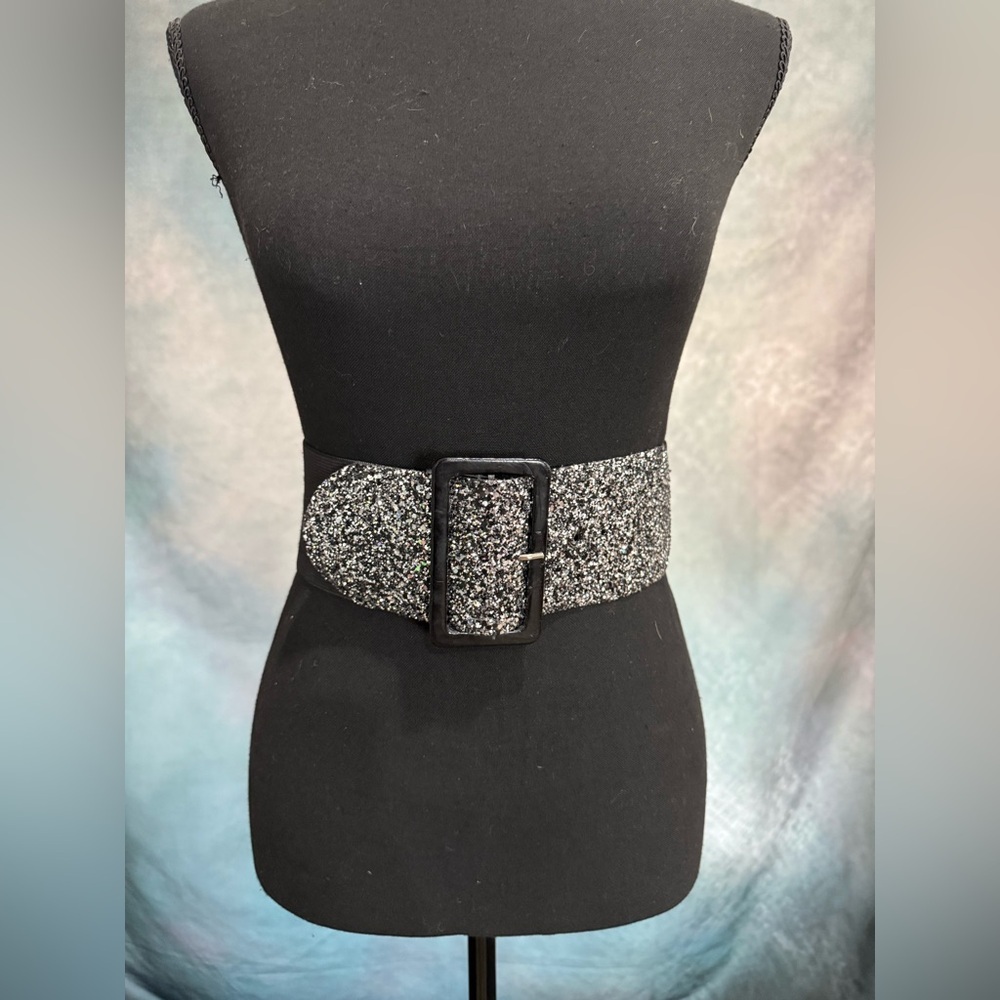 bebe Black and Silver Glitter Belt